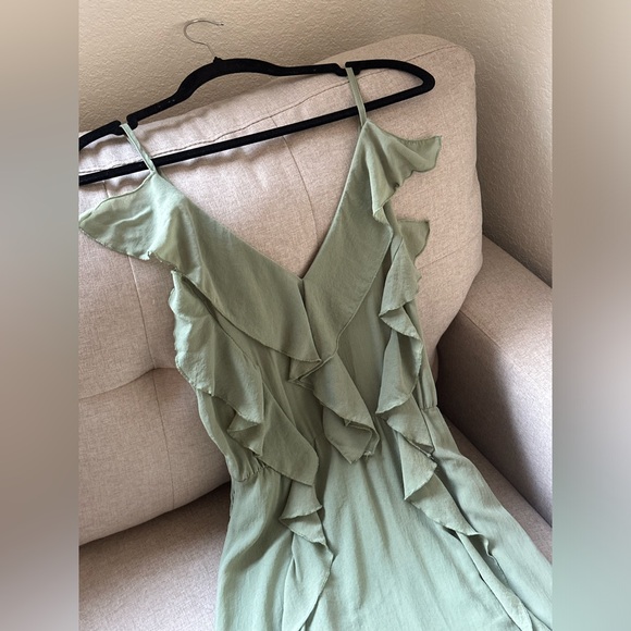 ZARA SS23 Sea Green Ruffle Maxi Dress Spaghetti Straps XS - Picture 8 of 15